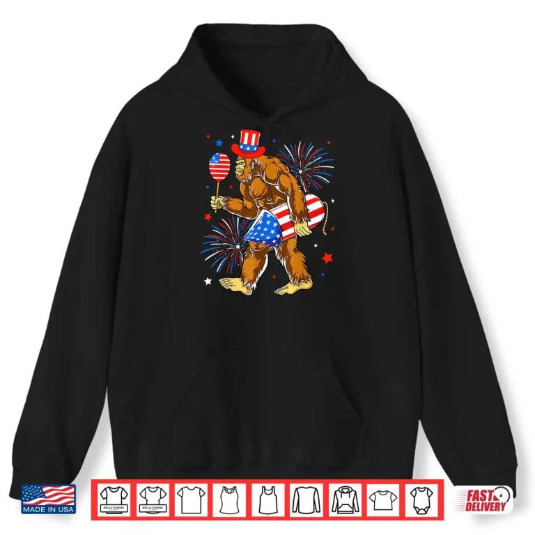 Hoodie Bigfoot Firework American Flag Bigfoot 4th of July Sasquatch Shirt 1