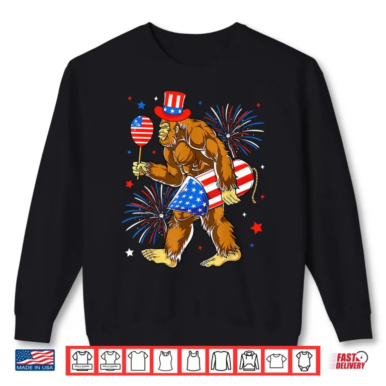 Sweatshirt Bigfoot Firework American Flag Bigfoot 4th of July Sasquatch Shirt 1