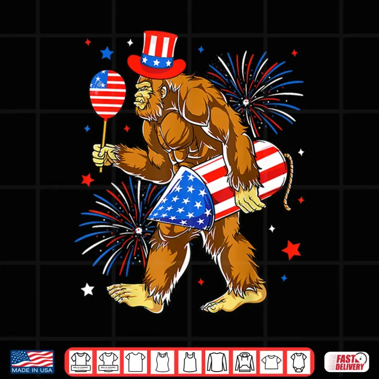 Design Bigfoot Firework American Flag Bigfoot 4th of July Sasquatch Shirt 1