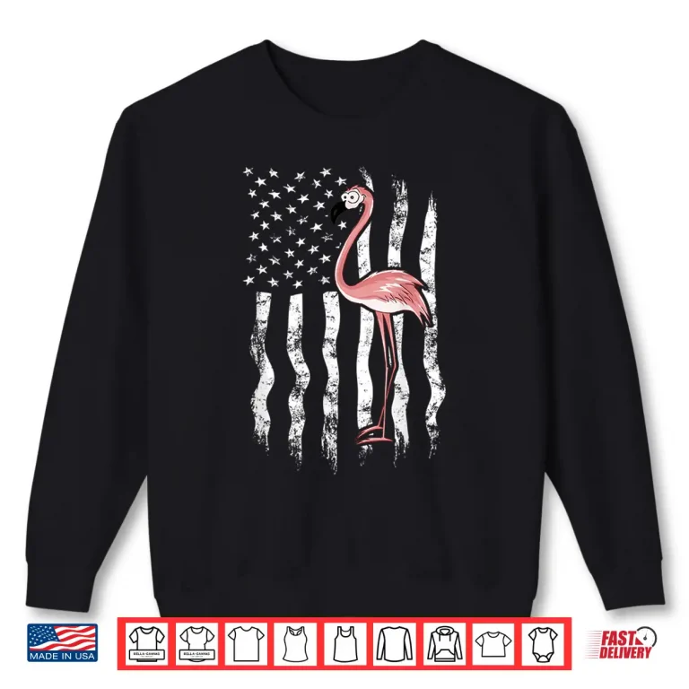 Sweatshirt Funny Pink Flamingo Independence Day USA American Flag Shirt 1