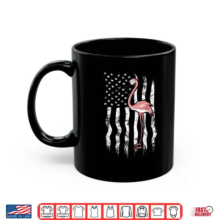 Mug Funny Pink Flamingo Independence Day USA American Flag Shirt 1