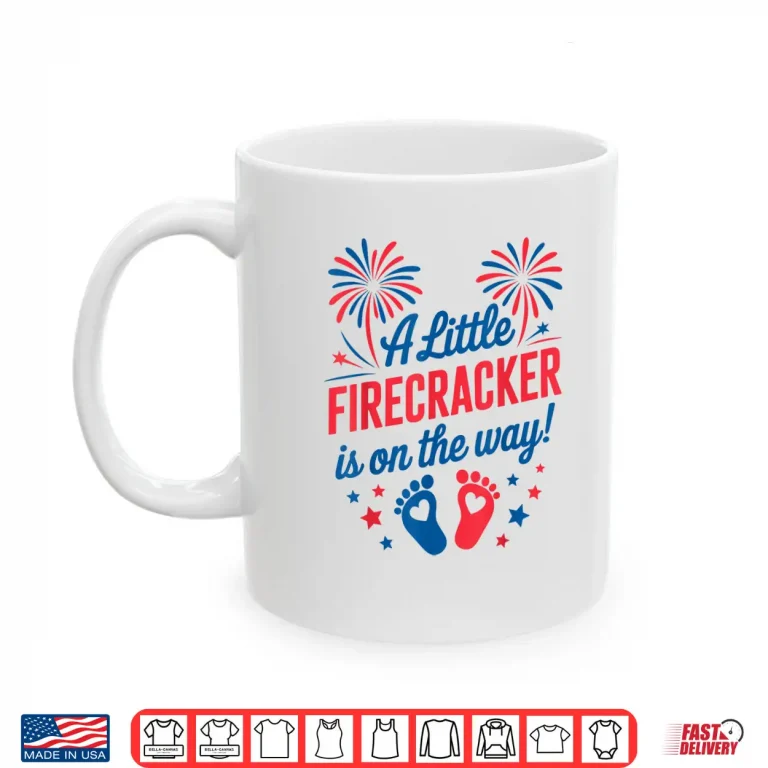 Mug Mom 4th of July Baby Reveal Little Firecracker is on the Way Shirt 1