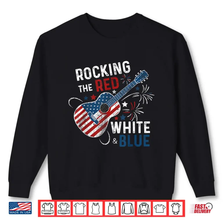 Sweatshirt Rocking The Red White and Blue Guitar 4th Of July Musician Shirt 1