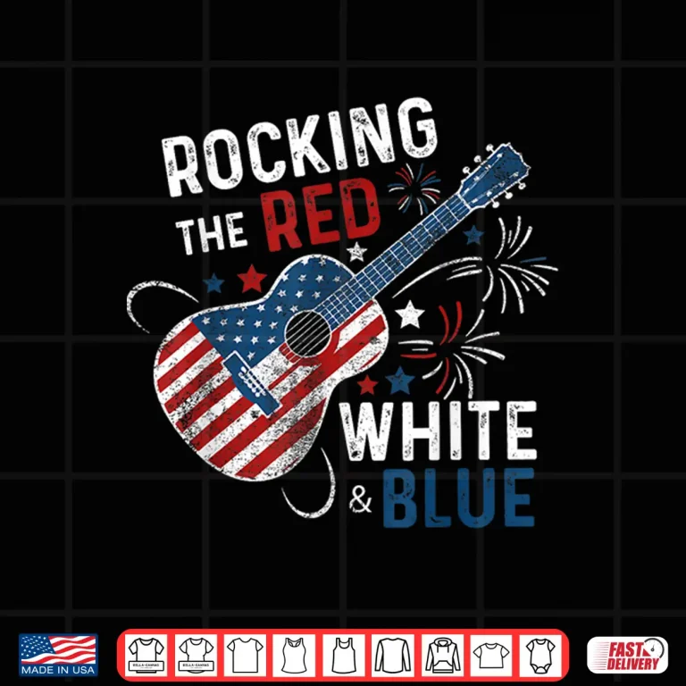 Design Rocking The Red White and Blue Guitar 4th Of July Musician Shirt 1