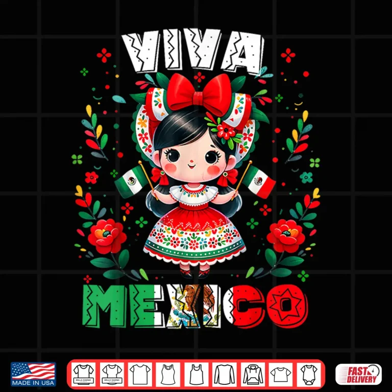 Design Viva Mexico Mexican Girl Flag Independence Day Girls Kids Shirt 1