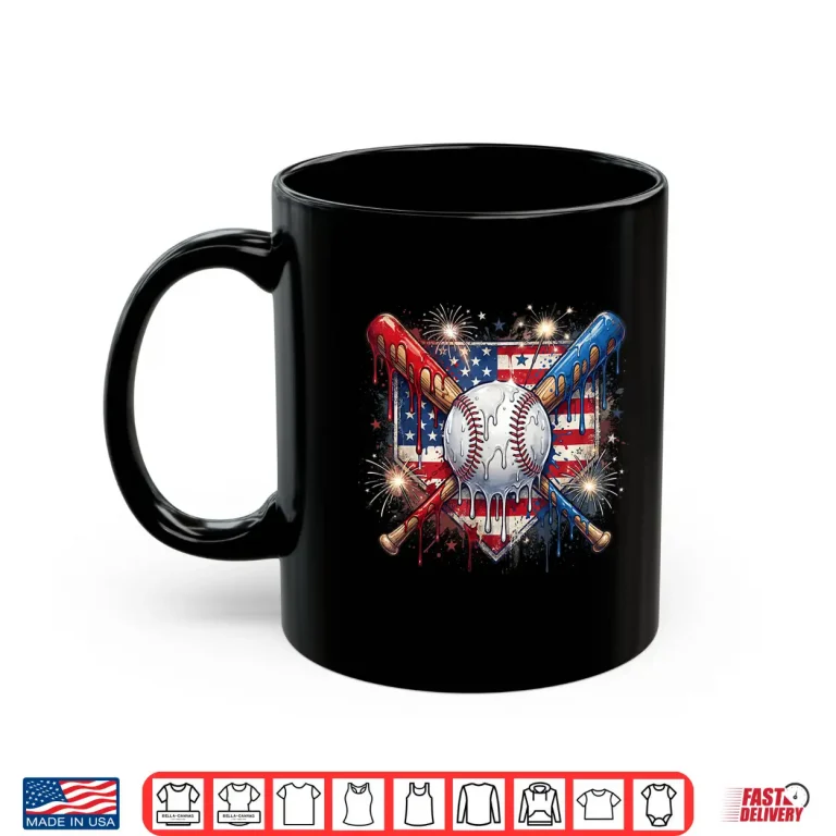 Mug 4th of July Baseball Drip Ice Cream Patriotic American Flag Shirt