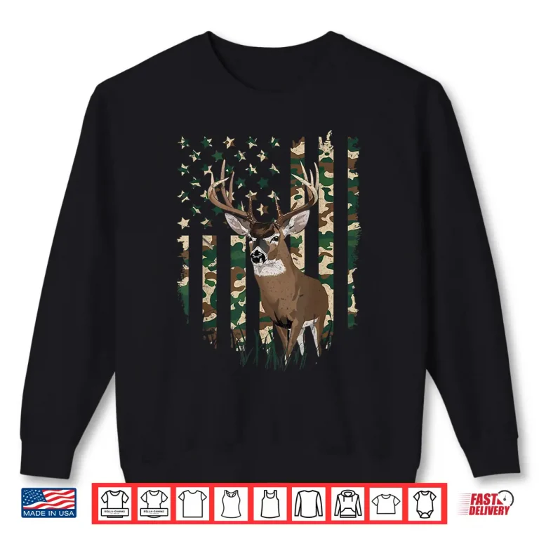 Sweatshirt American Flag Deer Hunting Camo Mens 4th of July dad Shirt