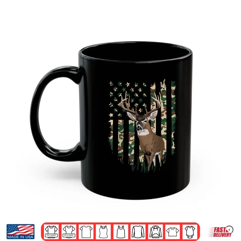 Mug American Flag Deer Hunting Camo Mens 4th of July dad Shirt