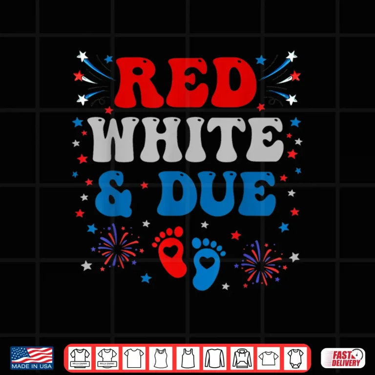 Design Red White and Due 4th of July Pregnancy Dress Baby Reveal Shirt