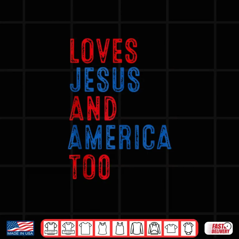 Design Retro Loves Jesus and America Too God Christian 4th of July Shirt