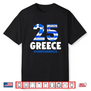 Black-T-Shirt-Greek Independence Day 25 March Greece Flag Shirt