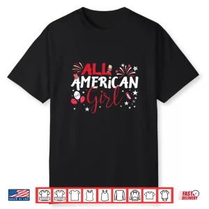 Black-T-Shirt-Kids All American Girl For Independence Day – Girls Patriotic Shirt