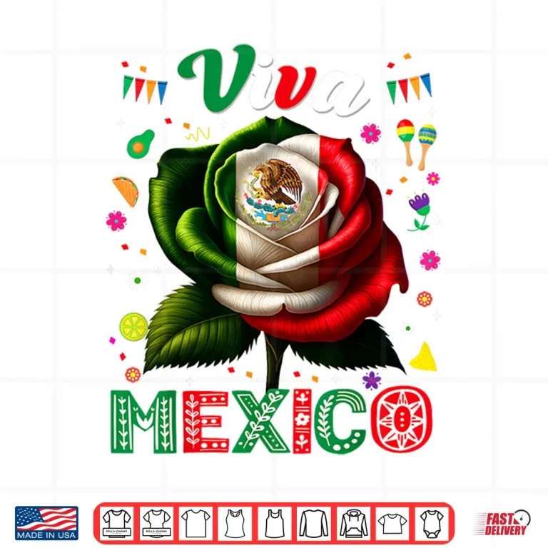 Design Viva Mexico Flag Rose Flower Independence Day Men Women Kids Shirt