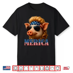 Funny Pig American Flag Farmer Independence Day 4Th Of July Shirt