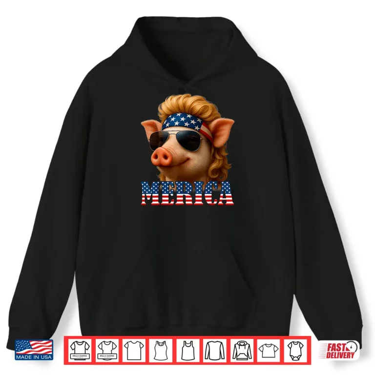 Hoodie Funny Pig American Flag Farmer Independence Day 4th Of July Shirt