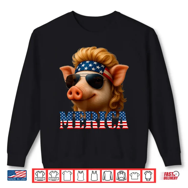 Sweatshirt Funny Pig American Flag Farmer Independence Day 4th Of July Shirt
