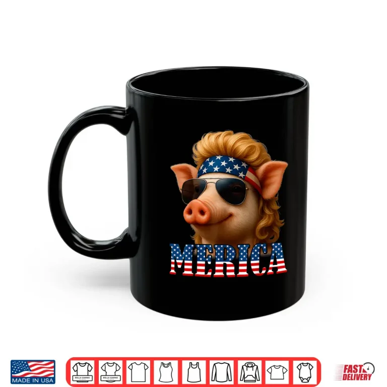 Mug Funny Pig American Flag Farmer Independence Day 4th Of July Shirt