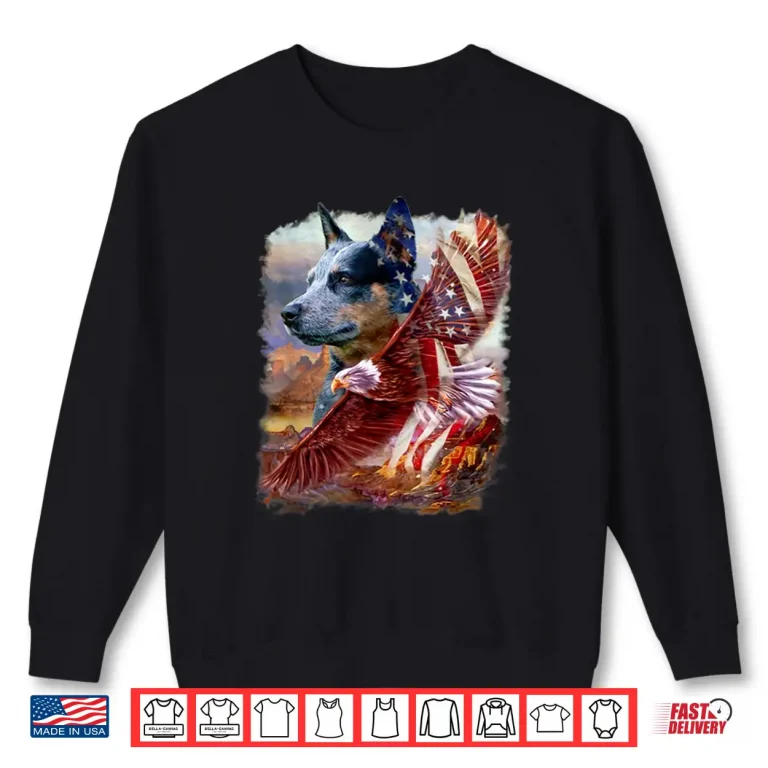 Sweatshirt Heeler Dog Eagle American Flag 4th July Independence Day Shirt