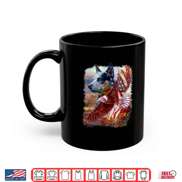 Mug Heeler Dog Eagle American Flag 4th July Independence Day Shirt