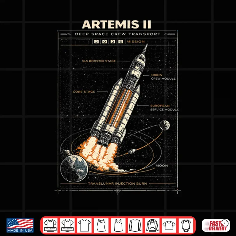 Design Blueprint Space Rocket Launch Mission to The Moon Artemis 2 Shirt