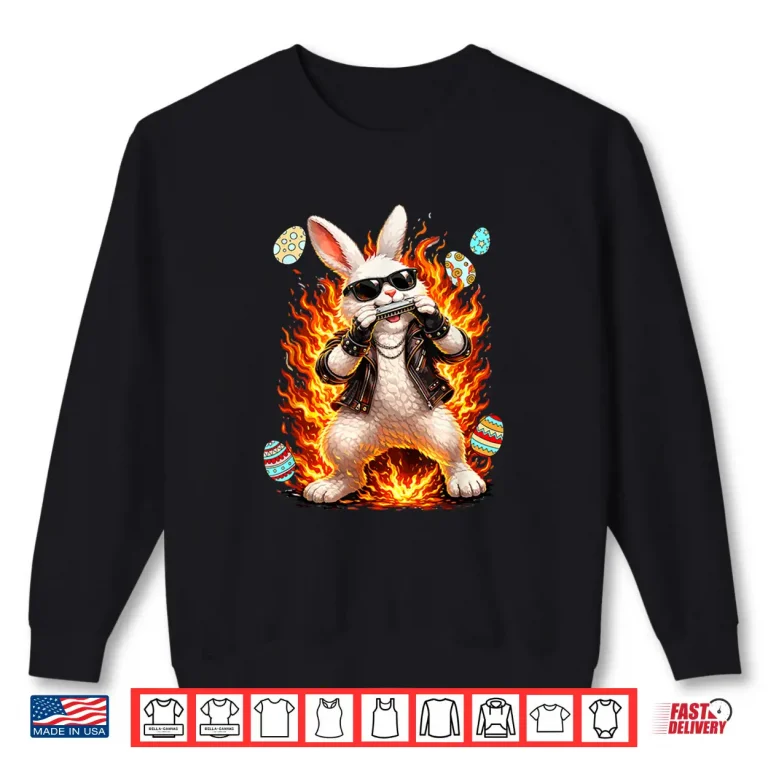 Sweatshirt Easter Bunny Playing Harmonica Instrument Chocolate Eggs Shirt