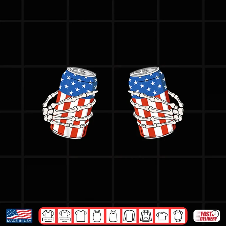 Design Beer Can Skeleton Hand Funny 4th of July AmeriCan Patriotic Shirt