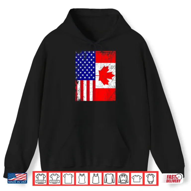 Hoodie Canadian American Shirt USA Canada Flag 4th of July Tshirt