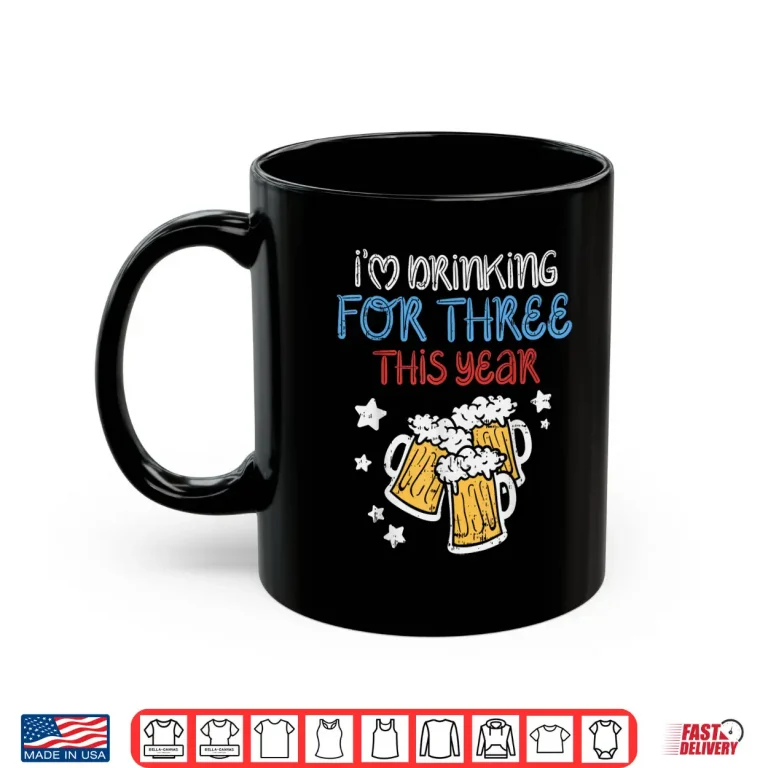 Mug Drinking For Three Funny Baby 4th Of July Pregnancy Soon Dad Shirt