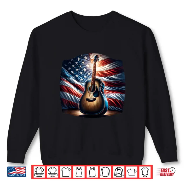 Sweatshirt Guitar USA Flag America Independence Day 4th July Musician Shirt