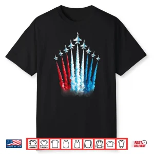 Red White Blue American Us Flag Fighter Jet 4Th Of July Boys Shirt
