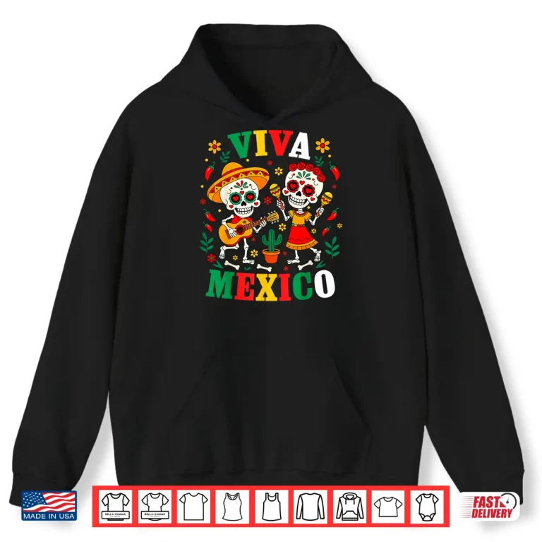 Hoodie Viva Mexico Mexican Girl Boy Kids Skeleton Independence Day Shirt