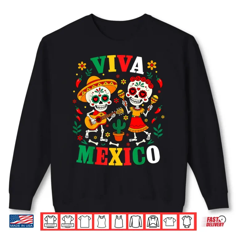 Sweatshirt Viva Mexico Mexican Girl Boy Kids Skeleton Independence Day Shirt