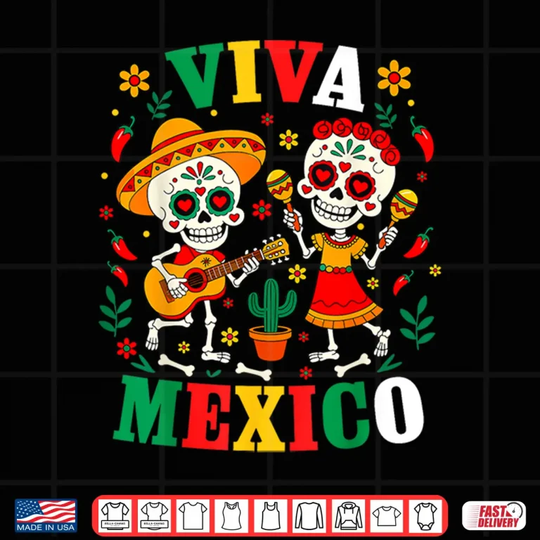 Design Viva Mexico Mexican Girl Boy Kids Skeleton Independence Day Shirt