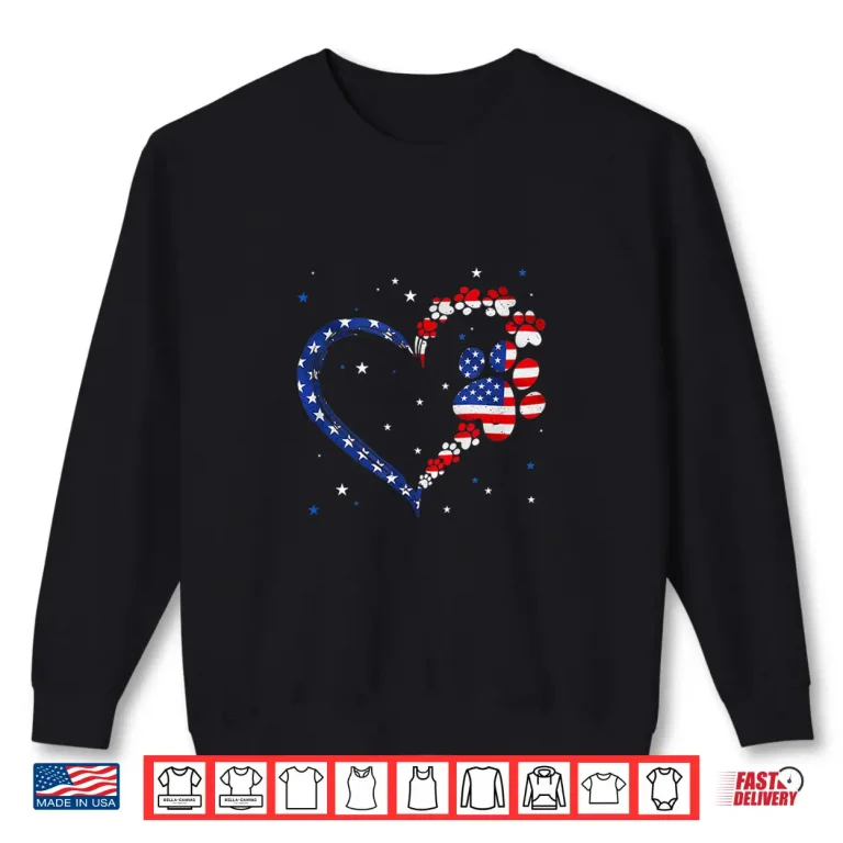 Sweatshirt American Flag Patriotic Dog Cat Paw Print 4Th Of July Shirt