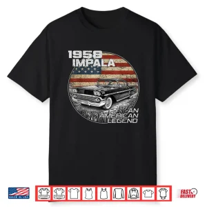 1958 58 Impala Old School Muscle Car American Flag Shirt