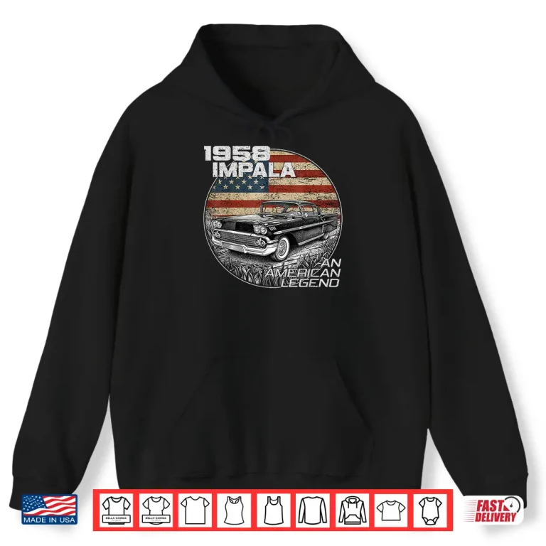 Hoodie 1958 58 Impala Old School Muscle Car American Flag Shirt