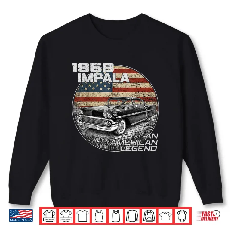 Sweatshirt 1958 58 Impala Old School Muscle Car American Flag Shirt