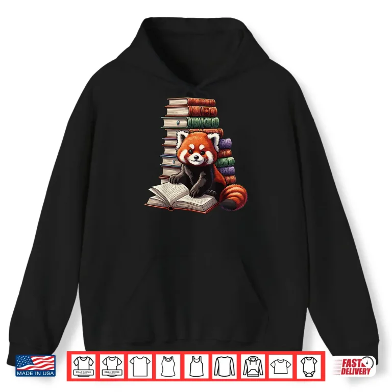 Hoodie Cute Red Panda Reading Book Animal Bookworm Shirt