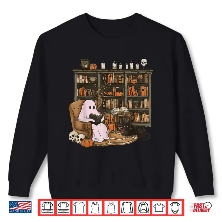 Sweatshirt Ghost Reading Book Cat lover Halloween Reading enthusiast Shirt
