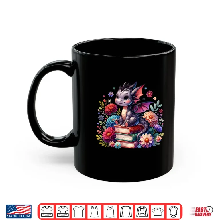 Mug Girls Cute Floral Cottagecore Dragon Book Lovers Bookish Shirt