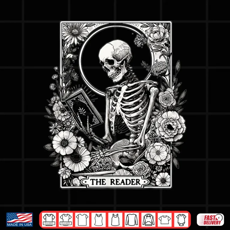Design The Reader Skeleton Book Lover Tarot Card Reading Funny Book Shirt