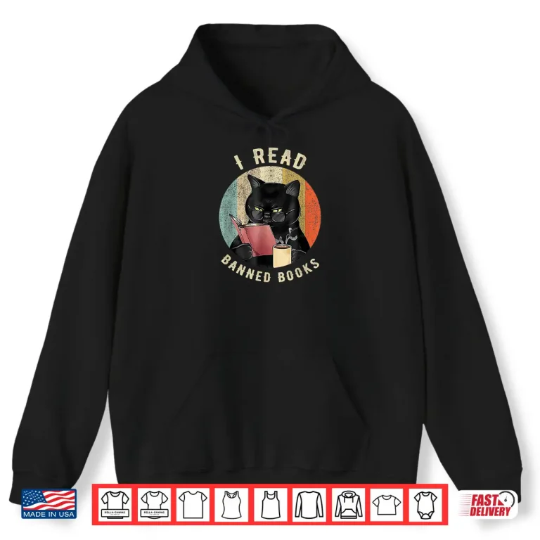 Hoodie Cat I Read Banned Books Funny Bookworms Reading Book Shirt
