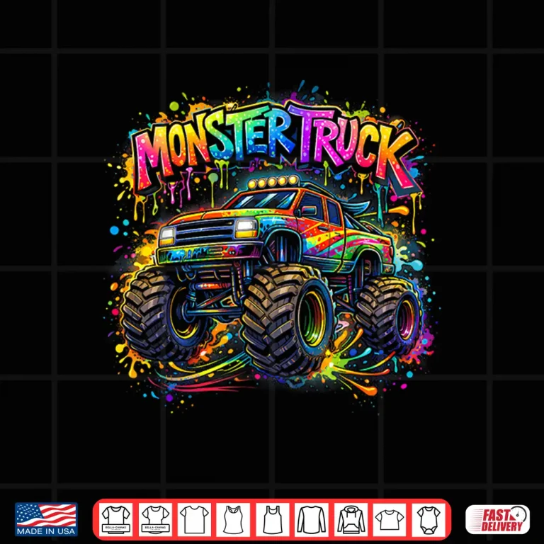 Design Monster Truck Retro Colorful Graffiti Toddlers Youth Adults Shirt