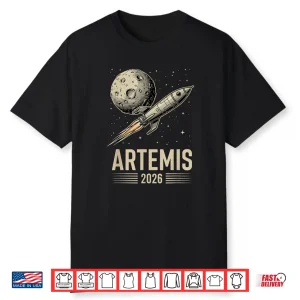 Artemis 2 Launch To The Moon Mission Retro Rocket Ship Shirt