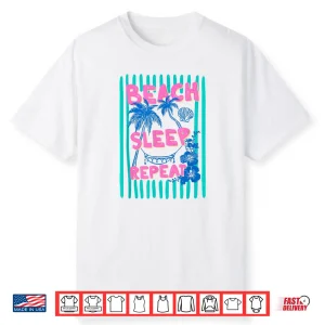 Beach Sleep Repeat Stripes Summer Vacation Tropical Flower Shirt