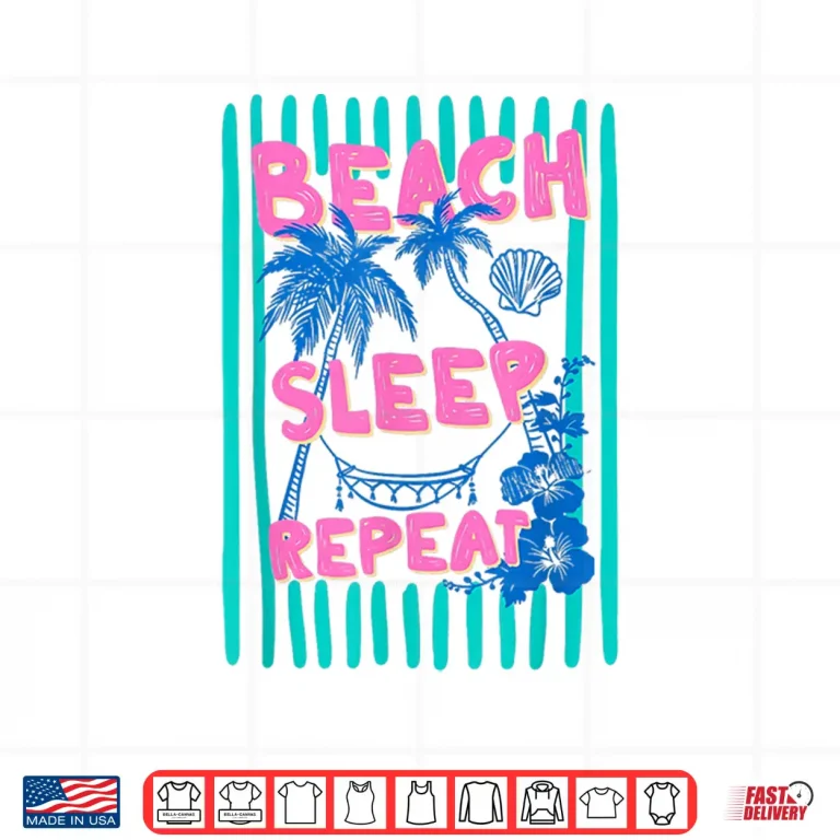 Design Beach Sleep Repeat Stripes Summer Vacation Tropical Flower Shirt