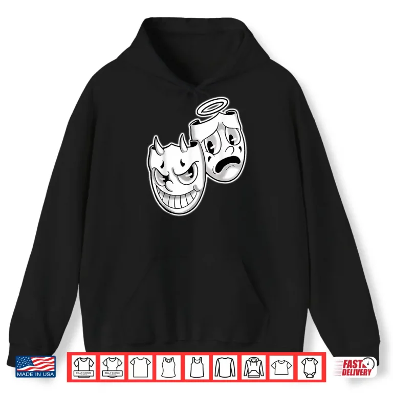 Hoodie Smile Now Cry Later Angel Devil Happy Sad Vintage Cartoon Shirt