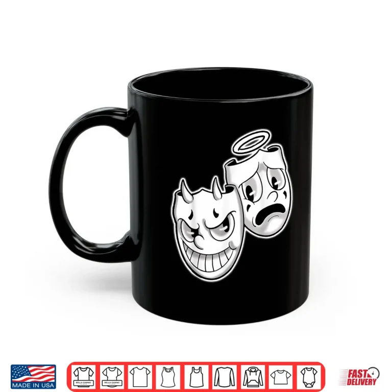 Mug Smile Now Cry Later Angel Devil Happy Sad Vintage Cartoon Shirt