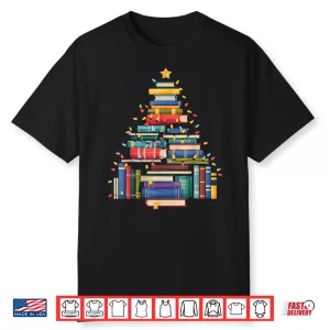 Funny Christmas Tree Made Of Books Librarian Reader Holiday Shirt