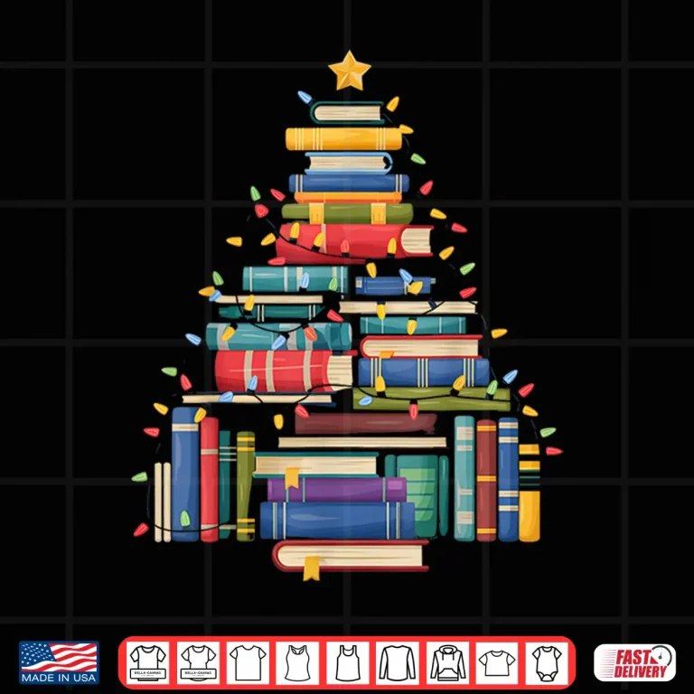 Design Funny Christmas Tree Made of Books Librarian Reader Holiday Shirt
